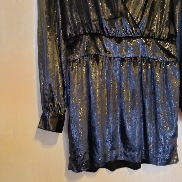 Frame Metallic Velvet Long-Sleeve Short Cocktail Dress - Size 4 - Picture 6 of 12